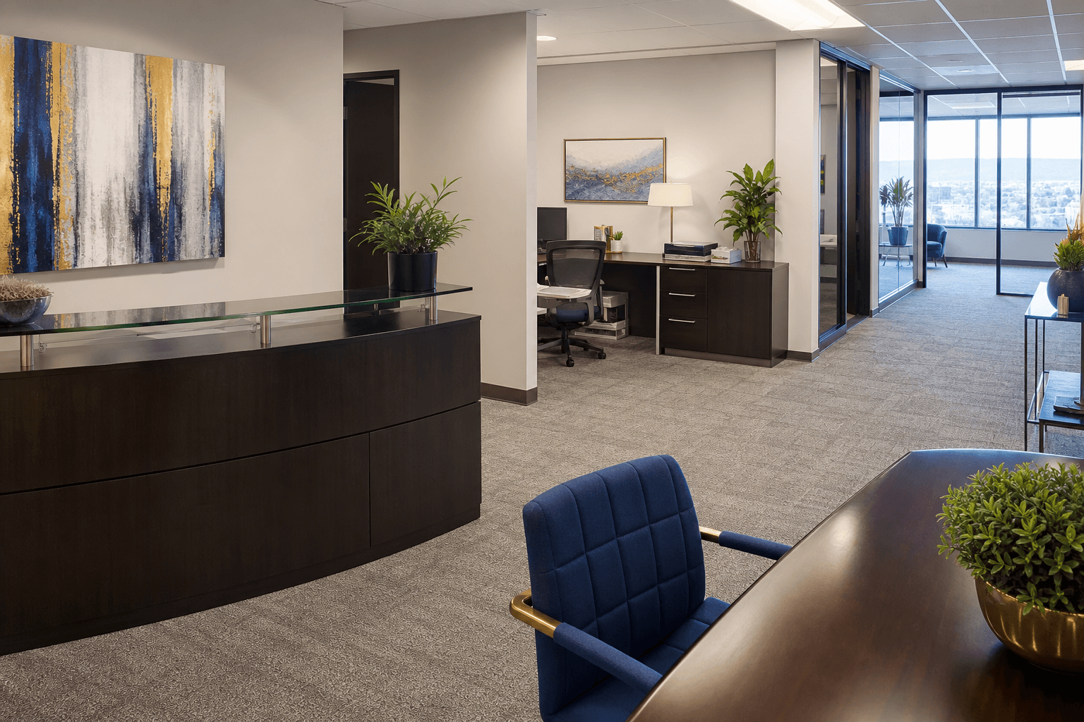 Organized Houston office workspace after commercial cleaning